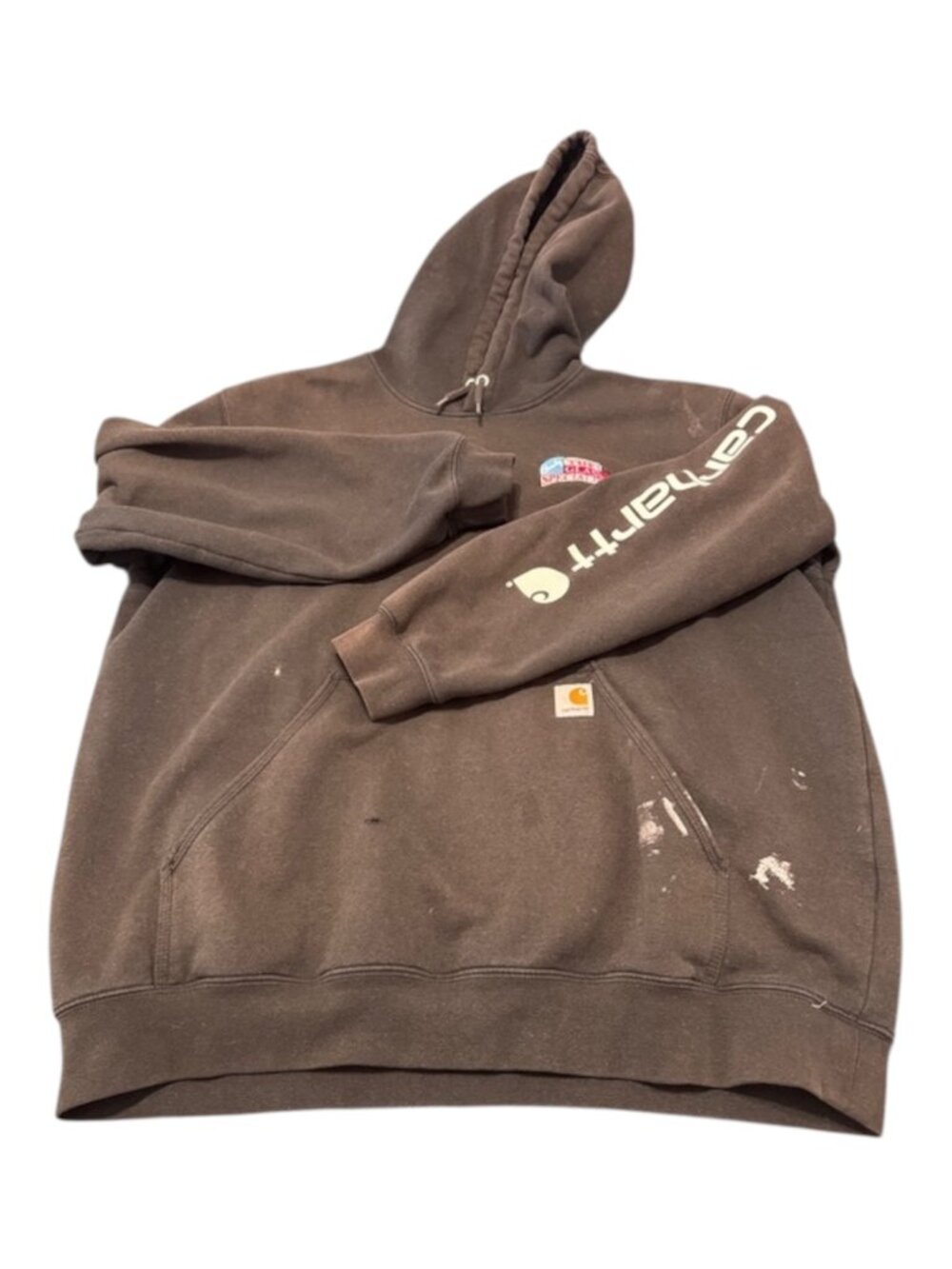 Carhartt Crewneck Hoodie with Sleeve Logo Men's Size XL Faded Black Distressed